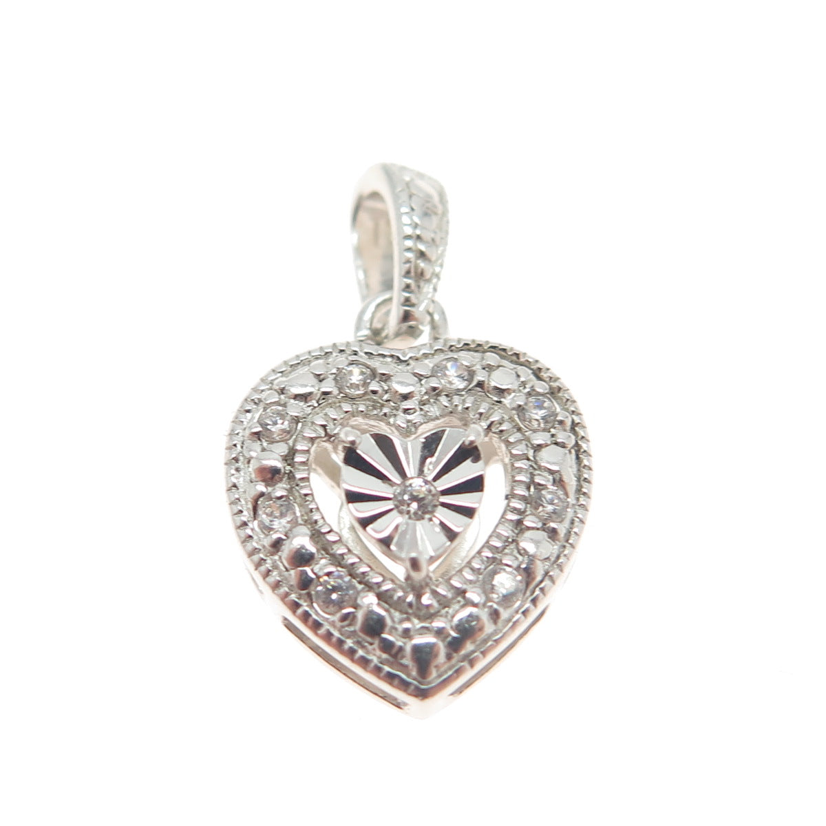 HAN 925 Sterling Silver C Z Heart Pendant