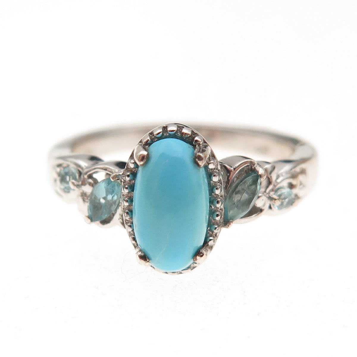 Chuck Clemency 925 Sterling Silver Real Turquoise & Blue Topaz Ring Size 8.25