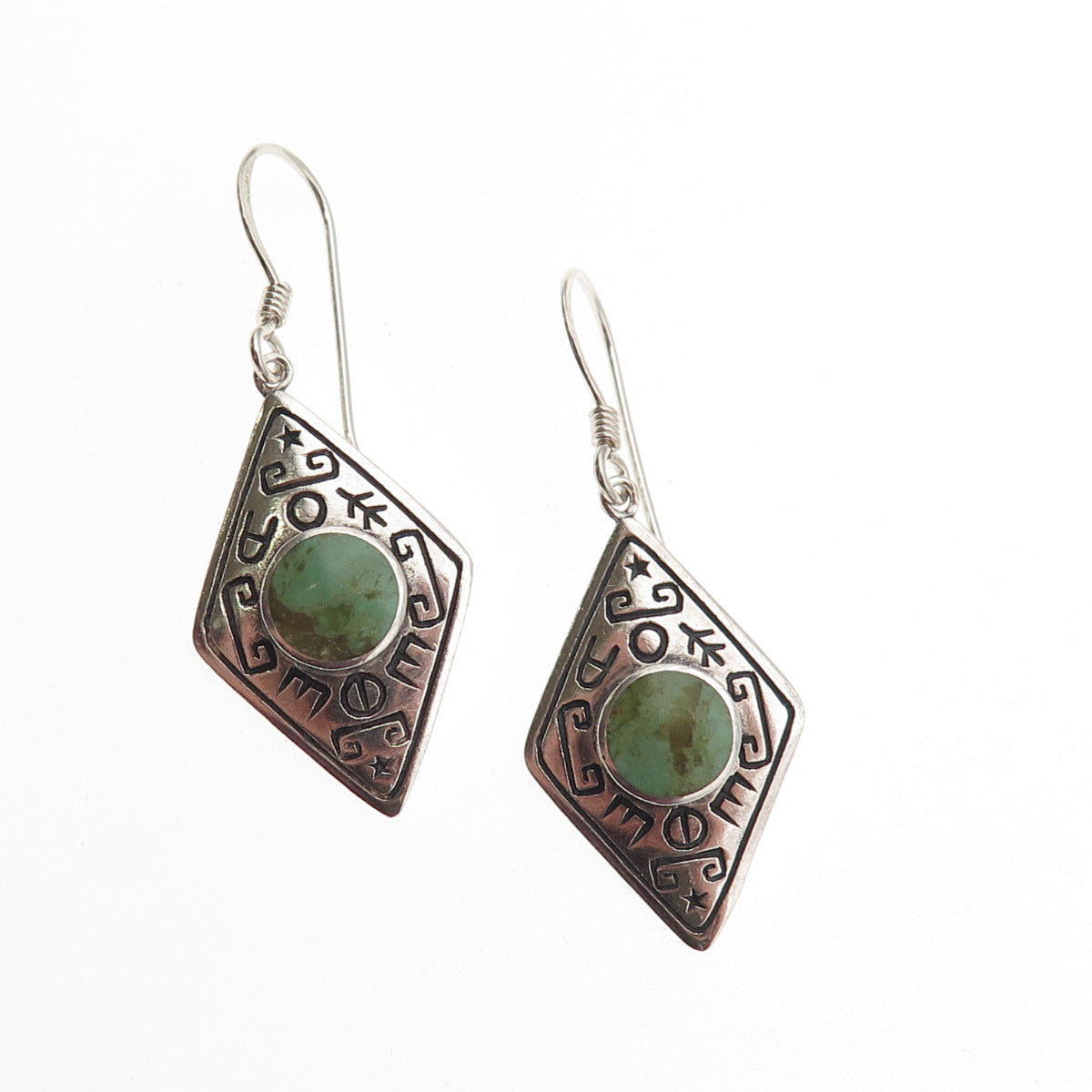 Boma 925 Sterling Silver Vintage Real Royston Turquoise Ethnic Dangle Earrings