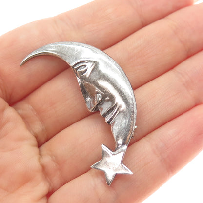 BOMA 925 Sterling Silver Vintage Crescent & Star Man in the Moon Pin Brooch
