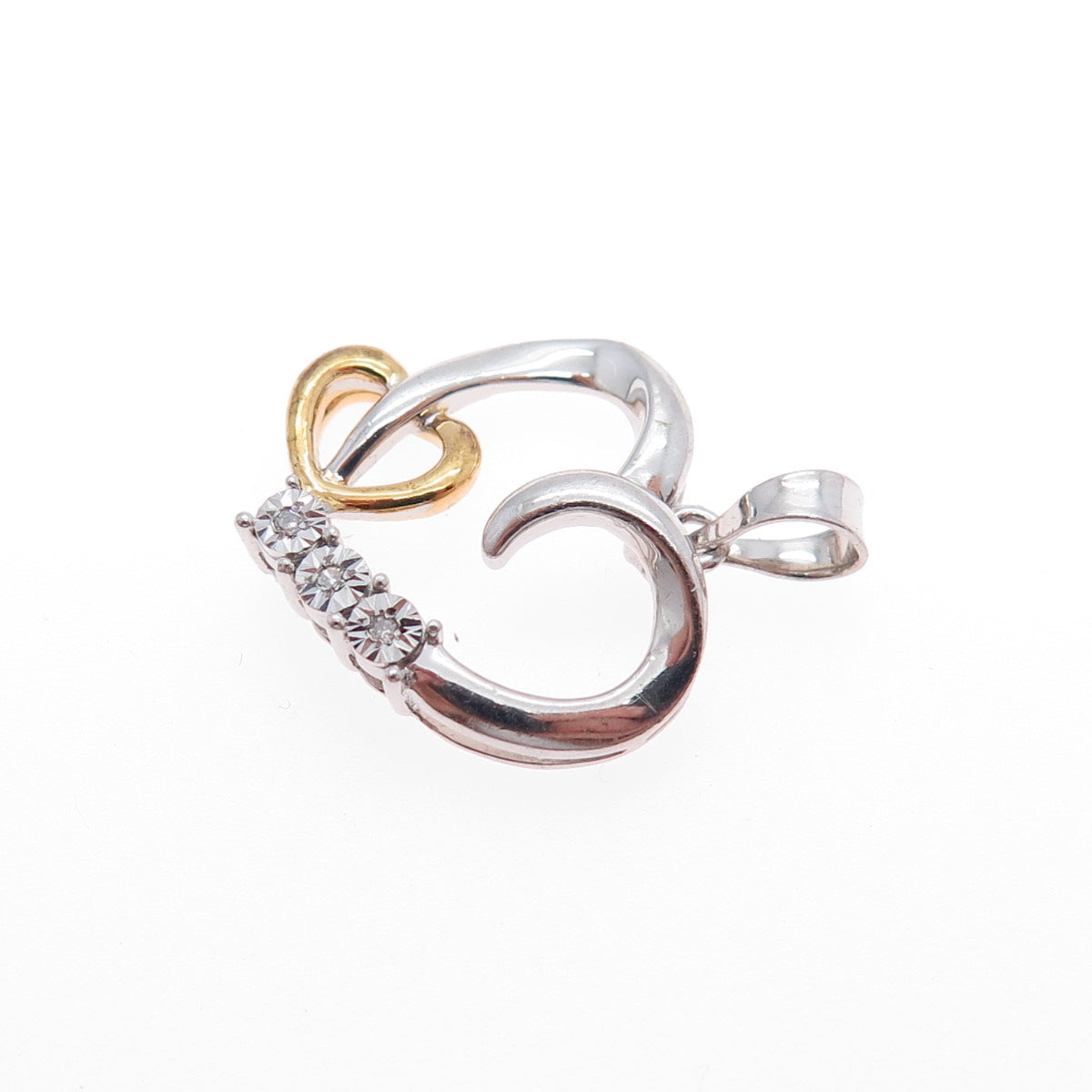 RL Richline Sterling Silver 2-Tone Real Diamond Heart Minimalist Charm Pendant