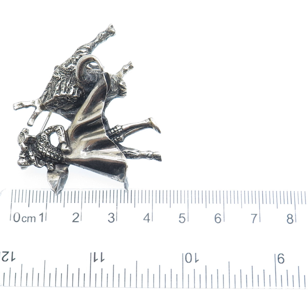 925 Sterling Silver Vintage Mexico Matador Bull Fighter Oxidized Pin Brooch