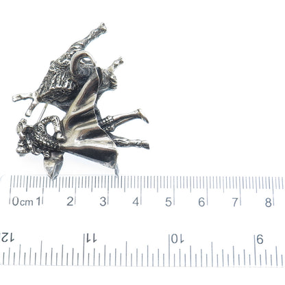 925 Sterling Silver Vintage Mexico Matador Bull Fighter Oxidized Pin Brooch