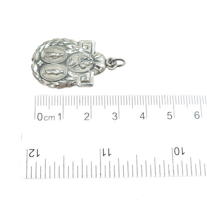 925 Sterling Silver Antique St. Mary St. Christopher & Jesus Slide Medal Pendant