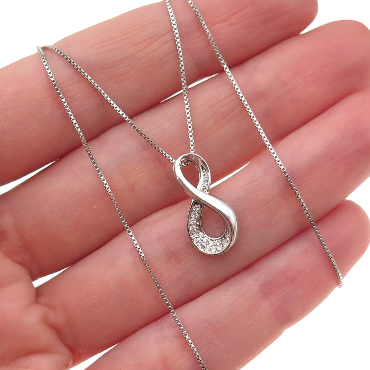 925 Sterling Silver Round-Cut C Z Infinity Box Chain Necklace 18"