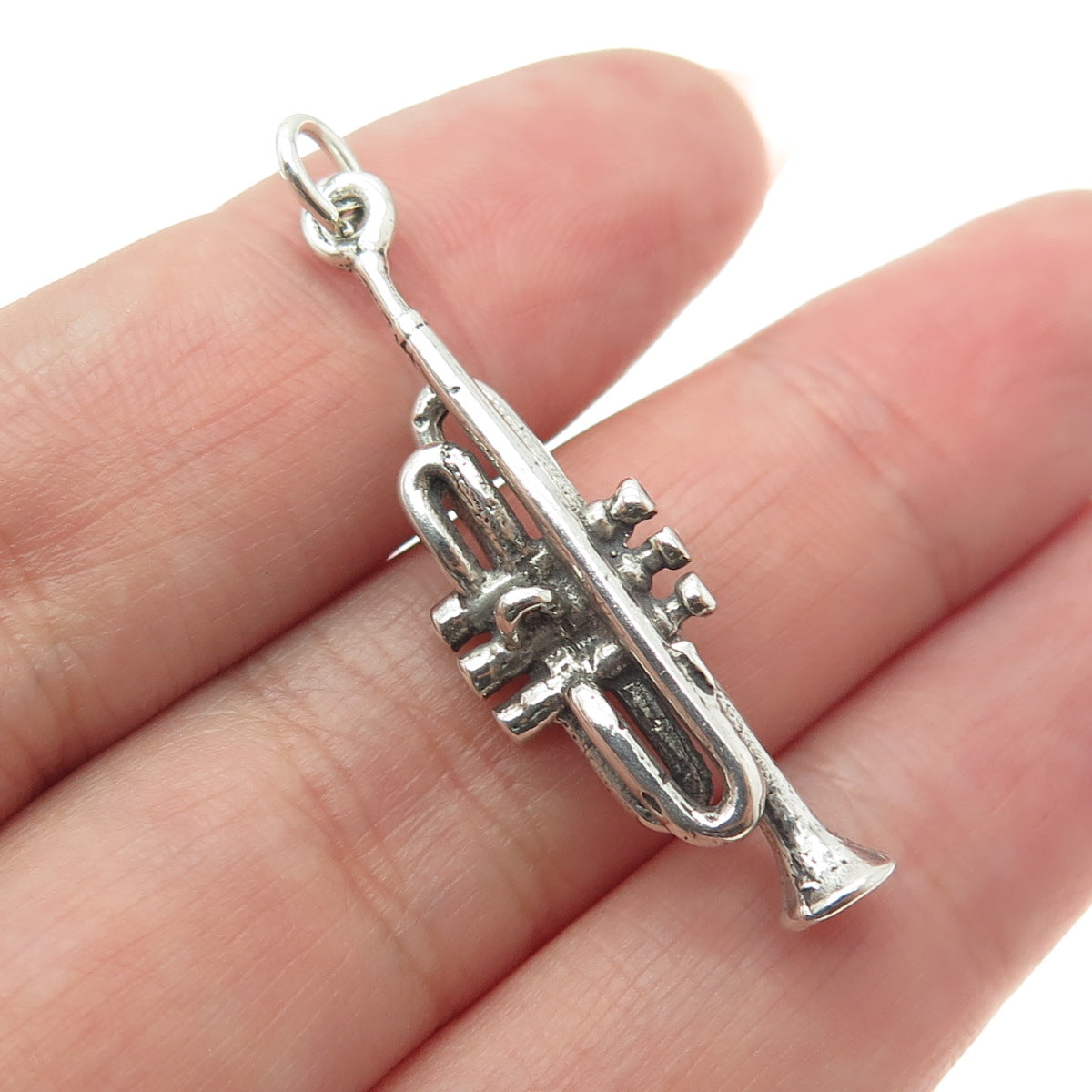 925 Sterling Silver Vintage Trumpet Musical Instrument 3D Pendant