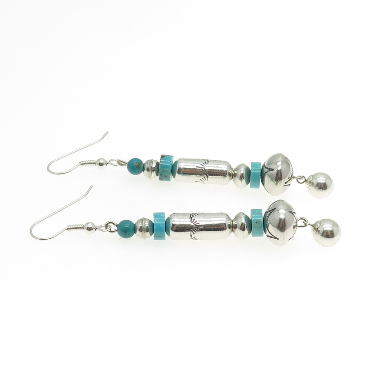 Old Pawn 925 Sterling Silver Southwestern Bisbee Turquoise Navajo Pearl Earrings