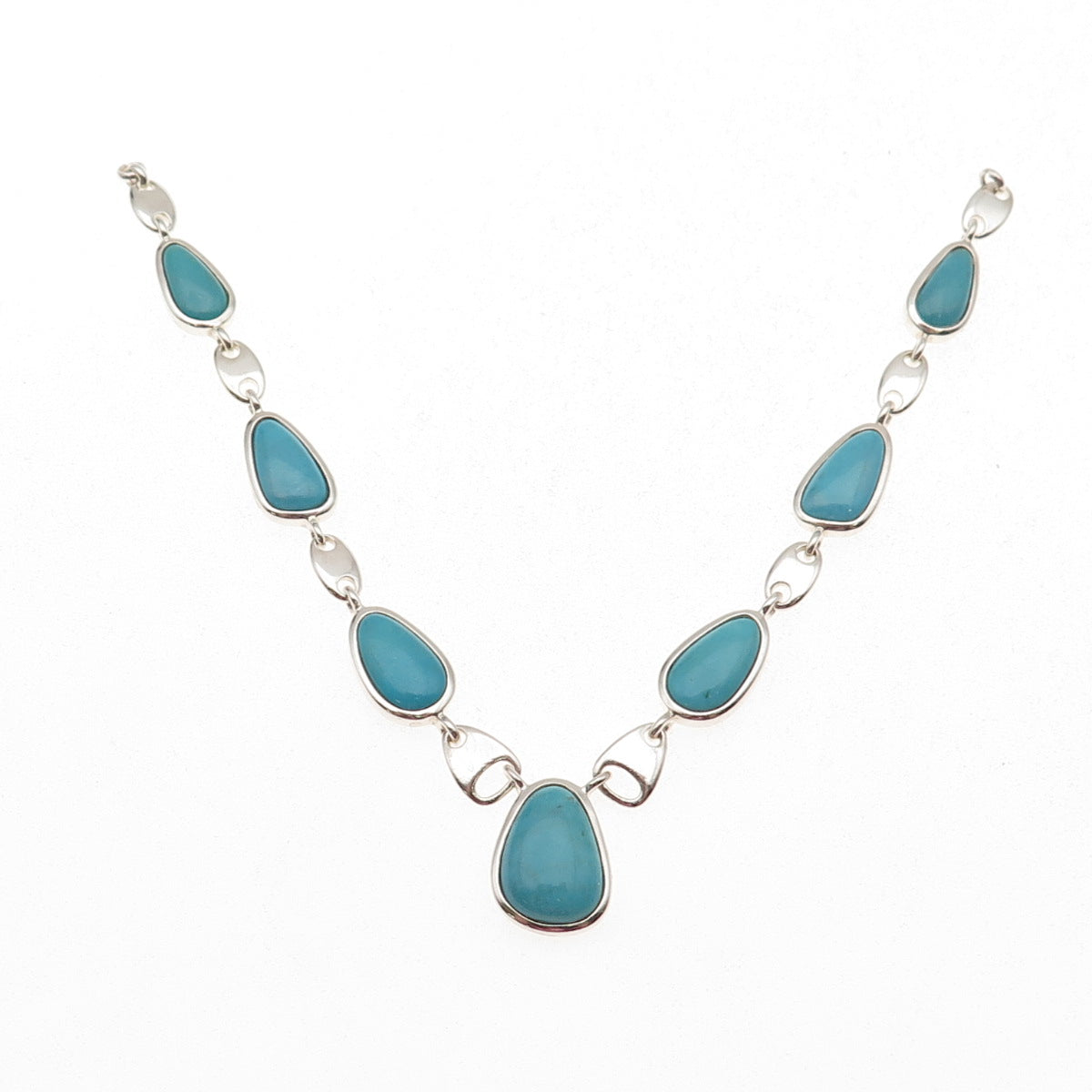 Whitney Kelly Sterling Silver Vintage Real Turquoise Centerpiece Necklace Part