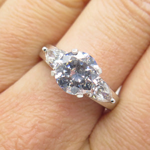 925 Sterling Silver Round & Pear-Cut C Z Engagement Ring Size 7
