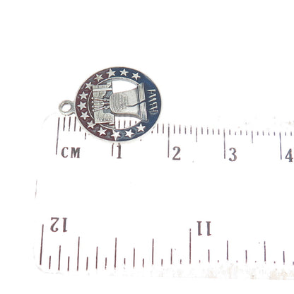 925 Sterling Silver Vintage 1976 Enamel Beyond Our Heritage Liberty Bell Pendant