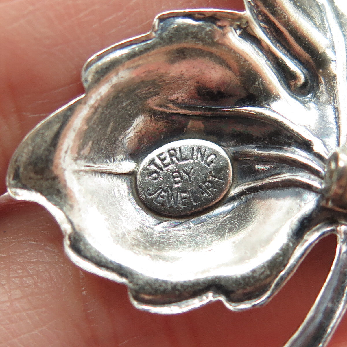 JEWELART 925 Sterling Silver Antique Art Deco Leaf Pin Brooch
