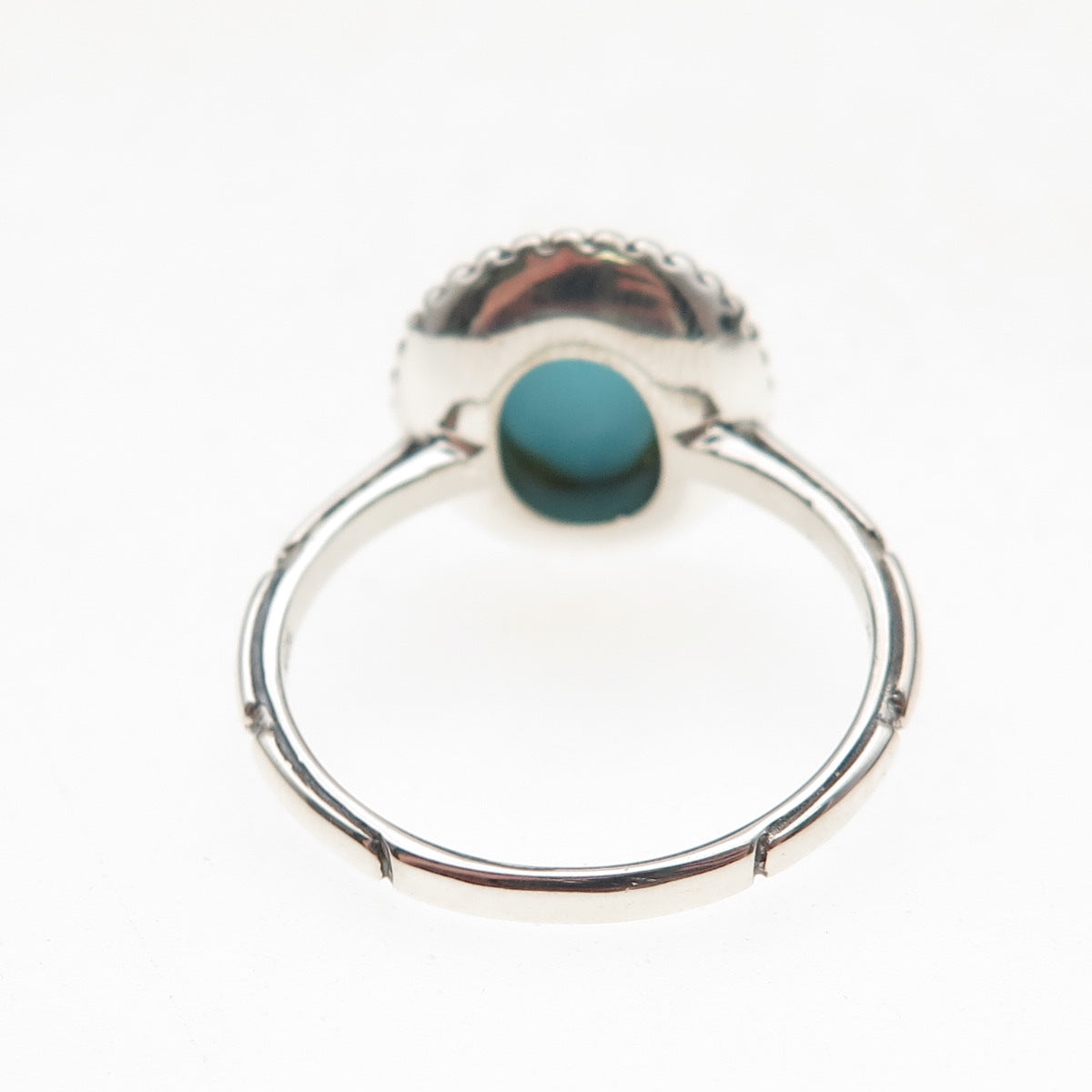 925 Sterling Silver Real Tyrone Turquoise Floral Oxidized Ring Size 8