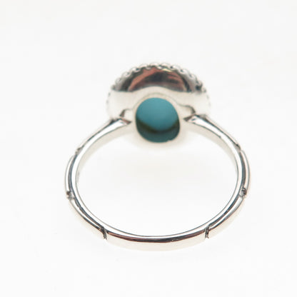 925 Sterling Silver Real Tyrone Turquoise Floral Oxidized Ring Size 8