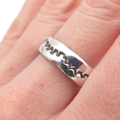 Old Pawn Sterling Silver Vintage Sunrise Oxidized Tribal Band Ring Size 10.75
