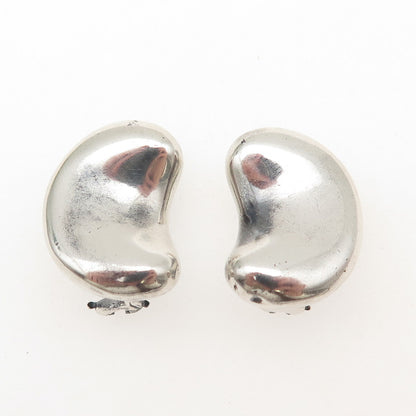 925 Sterling Silver Vintage Modernist Bean Oxidized Clip On Earrings