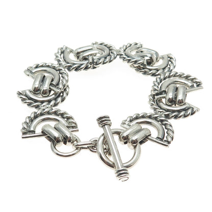 925 Sterling Silver Vintage Crescent Roped Oxidized Link Bracelet 7.25"