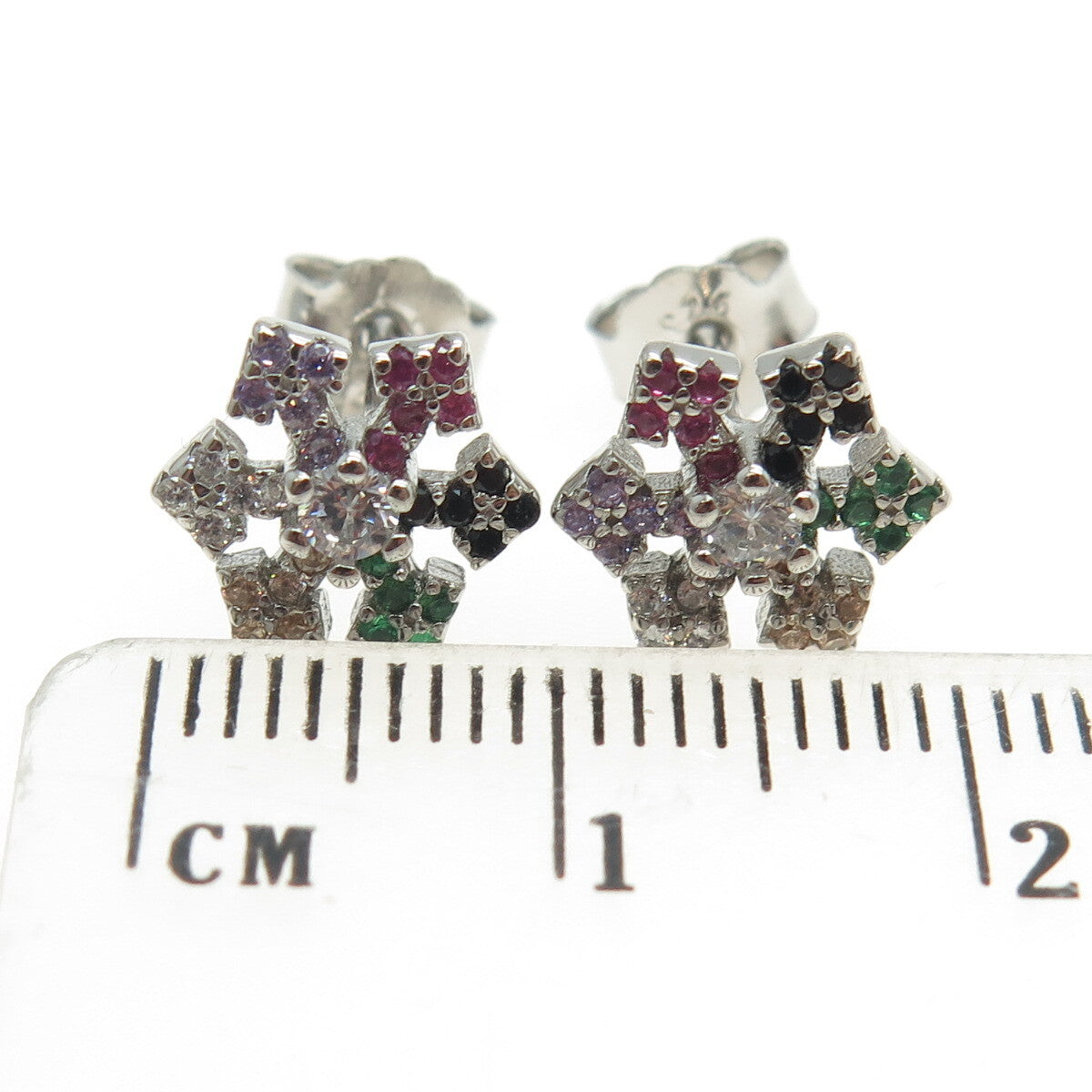 925 Sterling Silver Round-Cut Multi-Color C Z Snowflake Stud Earrings