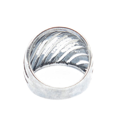 925 Sterling Silver Vintage Zebra Pattern Ribbed Oxidized Ring Size 6.75