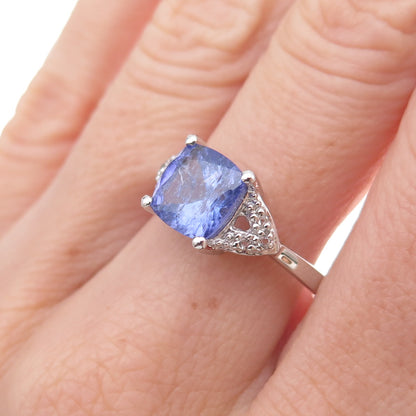 925 Sterling Silver Real Tanzanite & White Topaz Ring Size 8