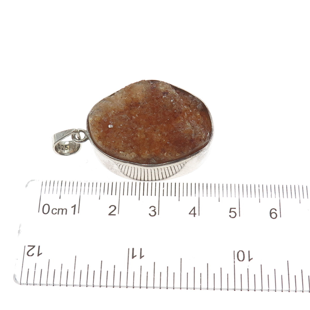 925 Sterling Silver Vintage Real Druzy Quartz Modernist Pendant