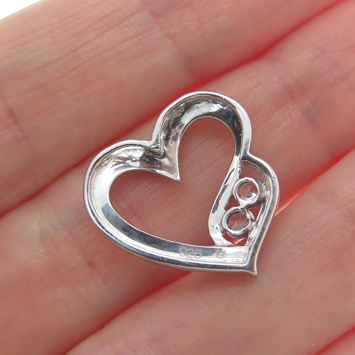 925 Sterling Silver Round-Cut Shaped C Z Open Heart Slide Pendant