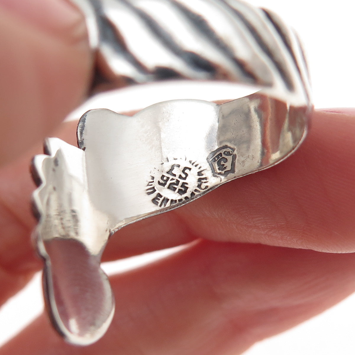 925 Sterling Silver Vintage Mexico Wings Oxidized Adjustable Ring Size 9