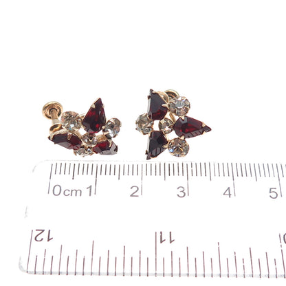 PHYLLIS 1/20 12K Rose Gold Filled Antique Rhinestone Flower Screw Back Earrings