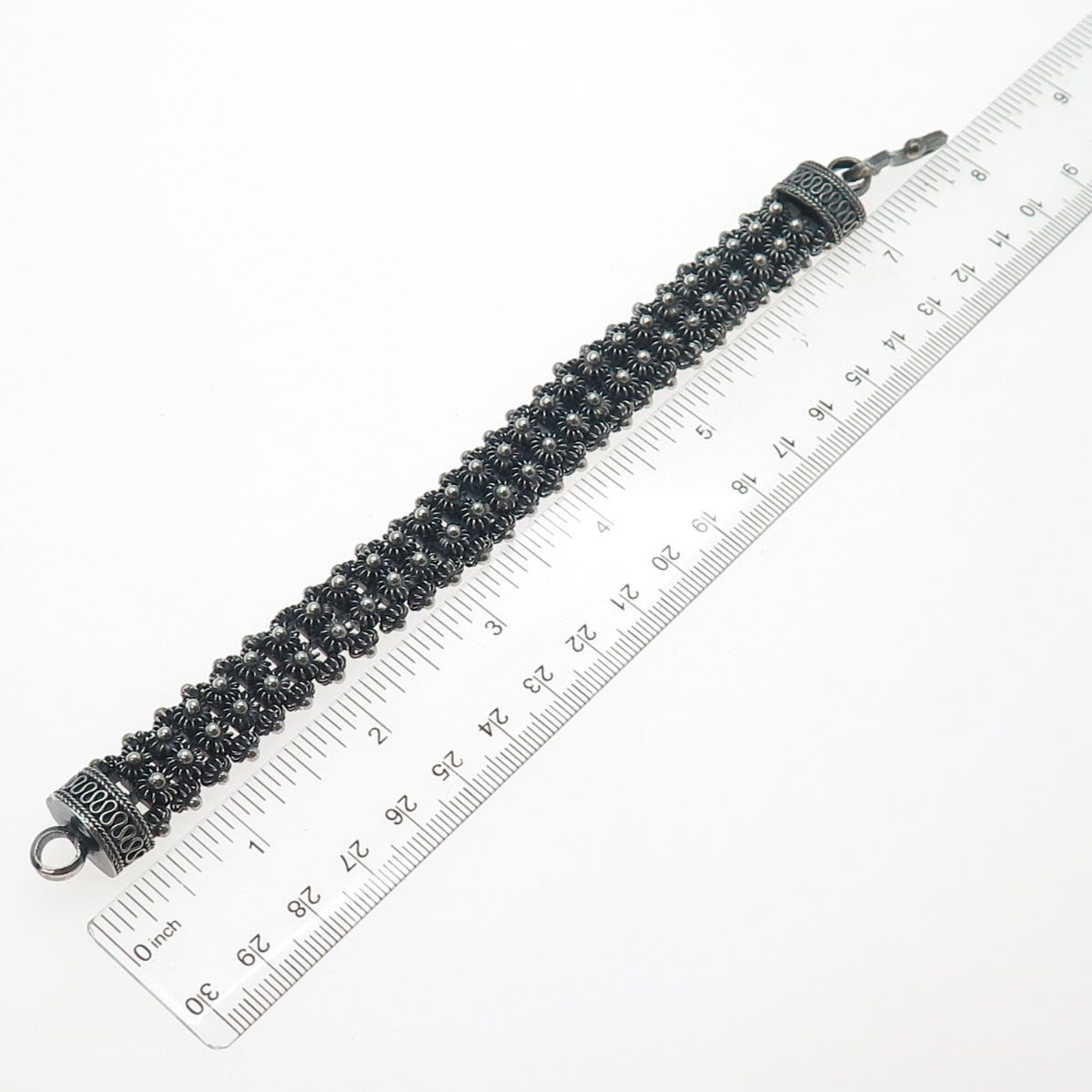 925 Sterling Silver Vintage Oxidized Cannetille Link Bracelet 7.25"