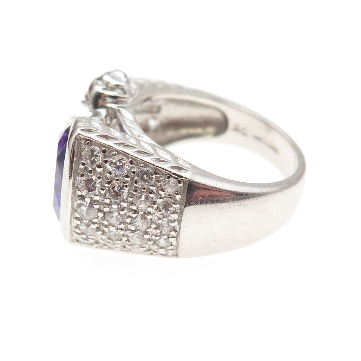 925 Sterling Silver Purple & White C Z Overlap Ring Size 7.25