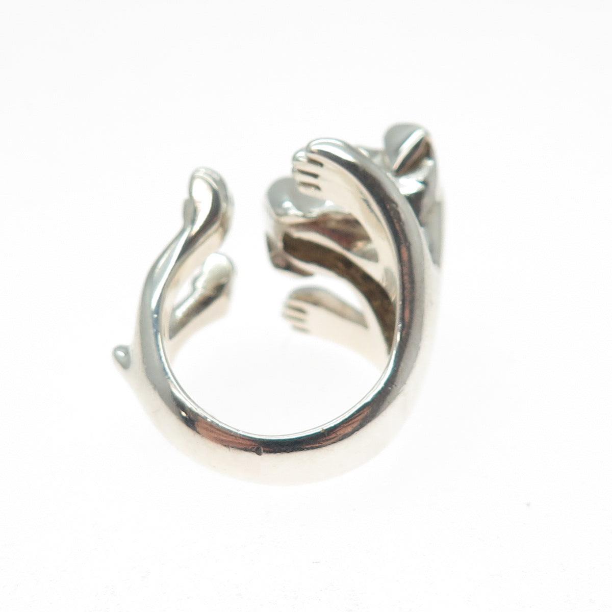 NOVE25 925 Sterling Silver Vintage Italy Bulldog Adjustable Hug Ring Size 5.75