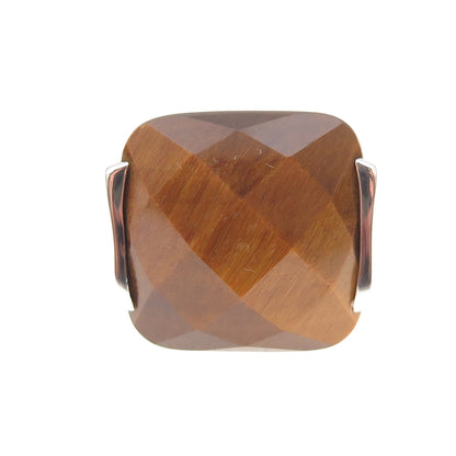 Lydia 925 Sterling Silver Vintage Real Tiger Eye Modernist Ring Size 7.25