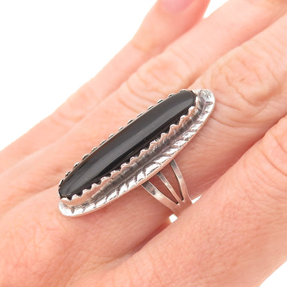 925 Sterling Silver Vintage Real Black Onyx Oxidized Ring Size 6.75