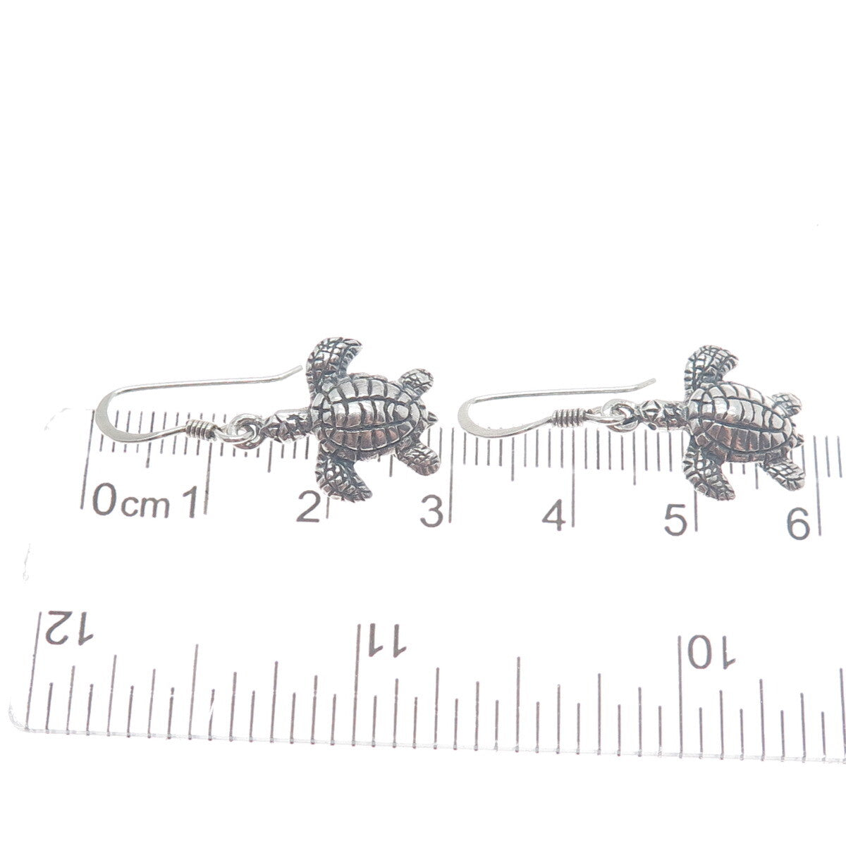 925 Sterling Silver Vintage Turtle Oxidized Dangle Hook Earrings