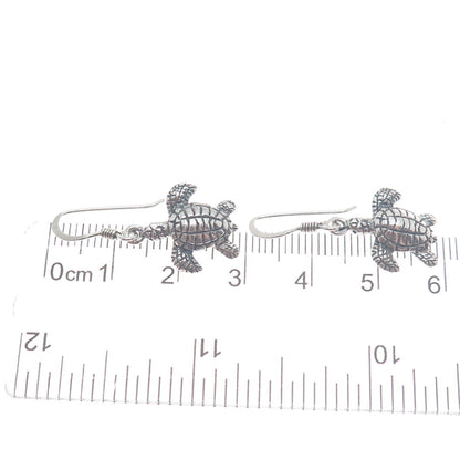 925 Sterling Silver Vintage Turtle Oxidized Dangle Hook Earrings