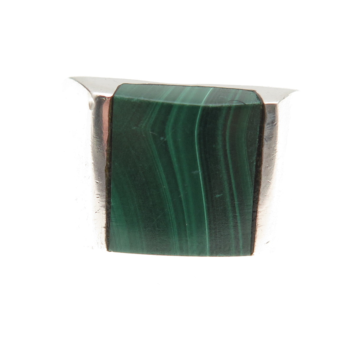 925 Sterling Silver Vintage Mexico Real Malachite Signet Ring Size 11