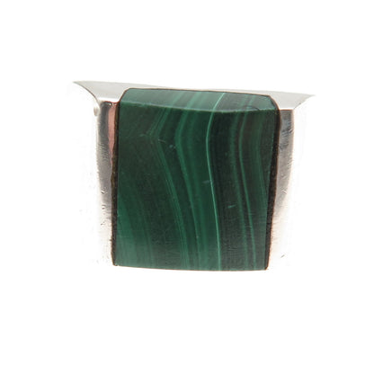 925 Sterling Silver Vintage Mexico Real Malachite Signet Ring Size 11
