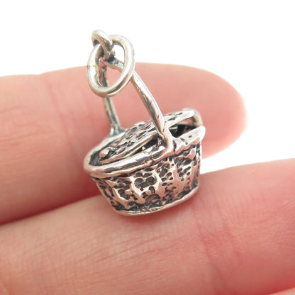 925 Sterling Silver Vintage Easter Bunny Basket Charm Pendant