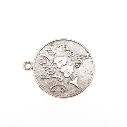 Wells 925 Sterling Silver Vintage I Love You Oxidized Charm Pendant