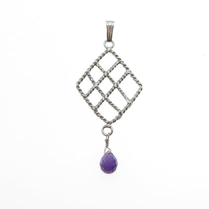 925 Sterling Silver Vintage Real Amethyst Charm Pendant