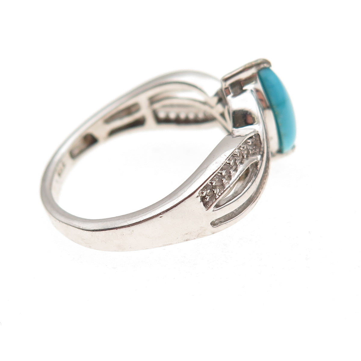 Chuck Clemency 925 Sterling Silver Real Turquoise & White Topaz Ring Size 8.25
