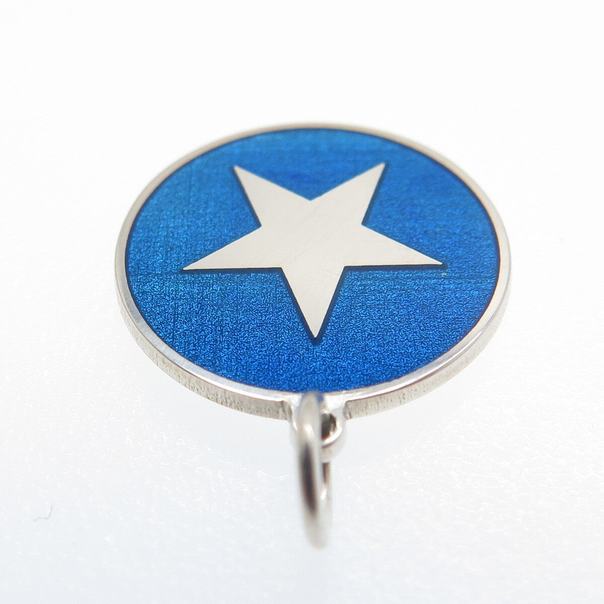 925 Sterling Silver Blue Enamel Star Round Tag Minimalist Charm Pendant