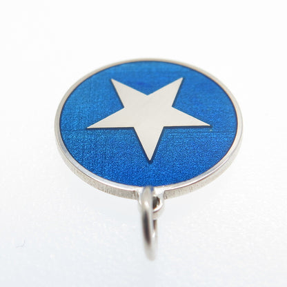 925 Sterling Silver Blue Enamel Star Round Tag Minimalist Charm Pendant