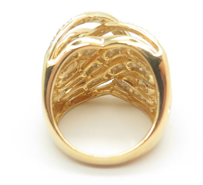 925 Sterling Silver Gold Plated C Z Multi-Row Interlocked Ring Size 6.25