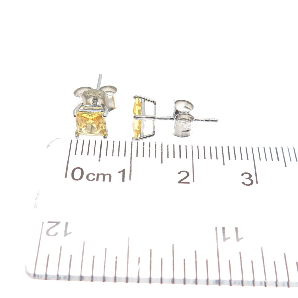 925 Sterling Silver Princess-Cut Canary C Z Stud Earrings