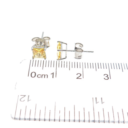 925 Sterling Silver Princess-Cut Canary C Z Stud Earrings