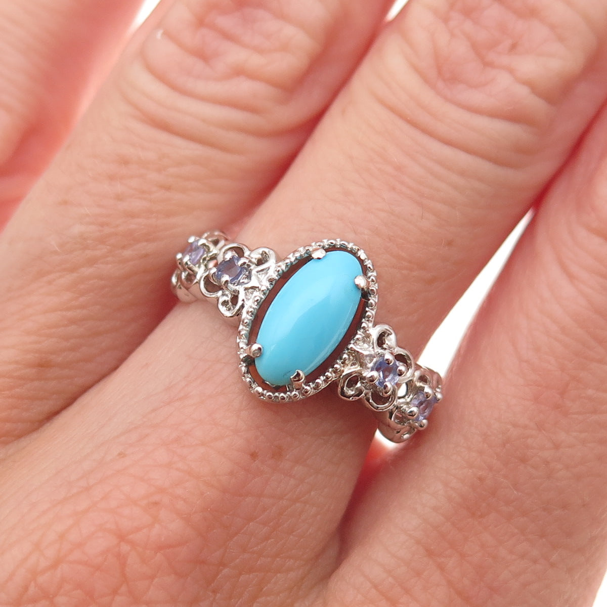 Chuck Clemency 925 Sterling Silver Real Turquoise & Tanzanite Ring Size 8