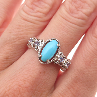 Chuck Clemency 925 Sterling Silver Real Turquoise & Tanzanite Ring Size 8