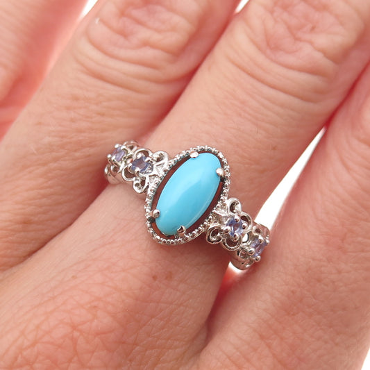 Chuck Clemency 925 Sterling Silver Real Turquoise & Tanzanite Ring Size 8