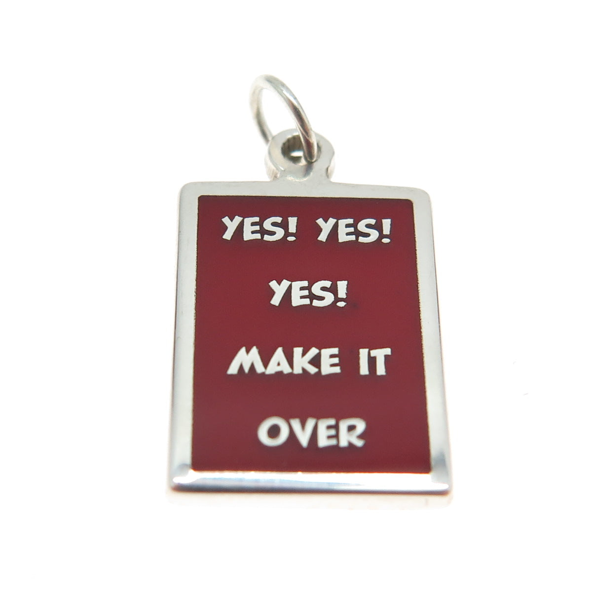 925 Sterling Silver Enamel "Yes Yes Yes Make It Over" Minimalist Charm Pendant