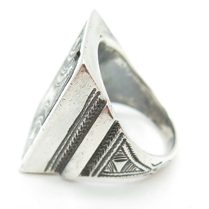 925 Sterling Silver Vintage Engraved Ethnic Ring Size 9.25